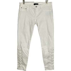 The Kooples Womens Lace Up White Skull detail Skinny  Jeans Size 29 X 27 Gothic